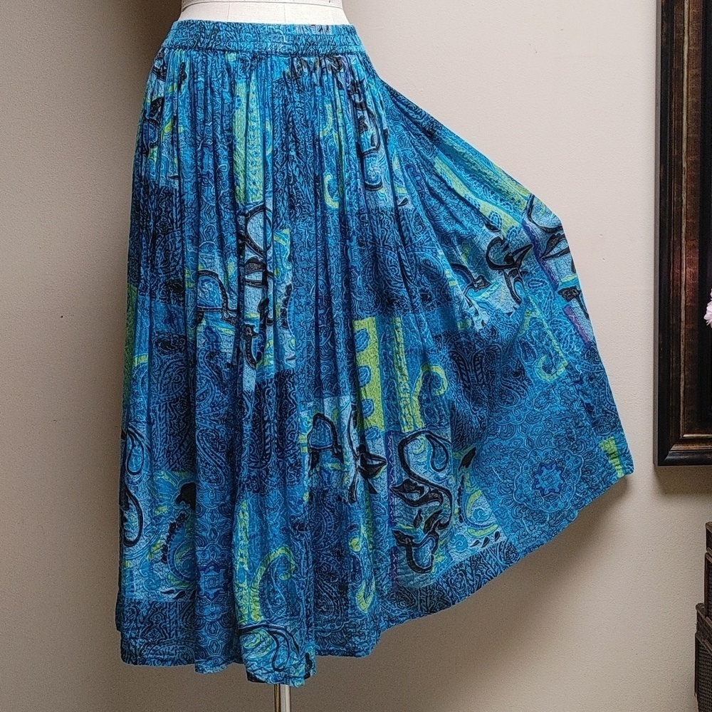 SUDHA Cotton Full Skirt Elastic Waist in Blue Size M - Picture 4 of 13